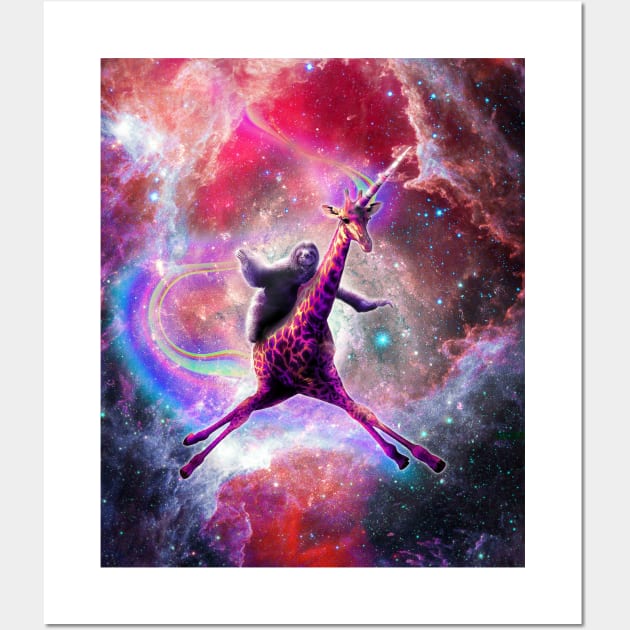 Space Sloth Riding Giraffe Unicorn Wall Art by Random Galaxy